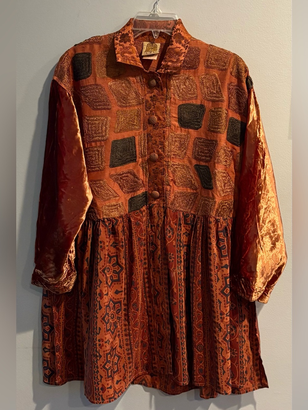 URU Artisan Tunic Top Hand Dyed Rich Textures Vintage Bohemian Silk/ Velvet